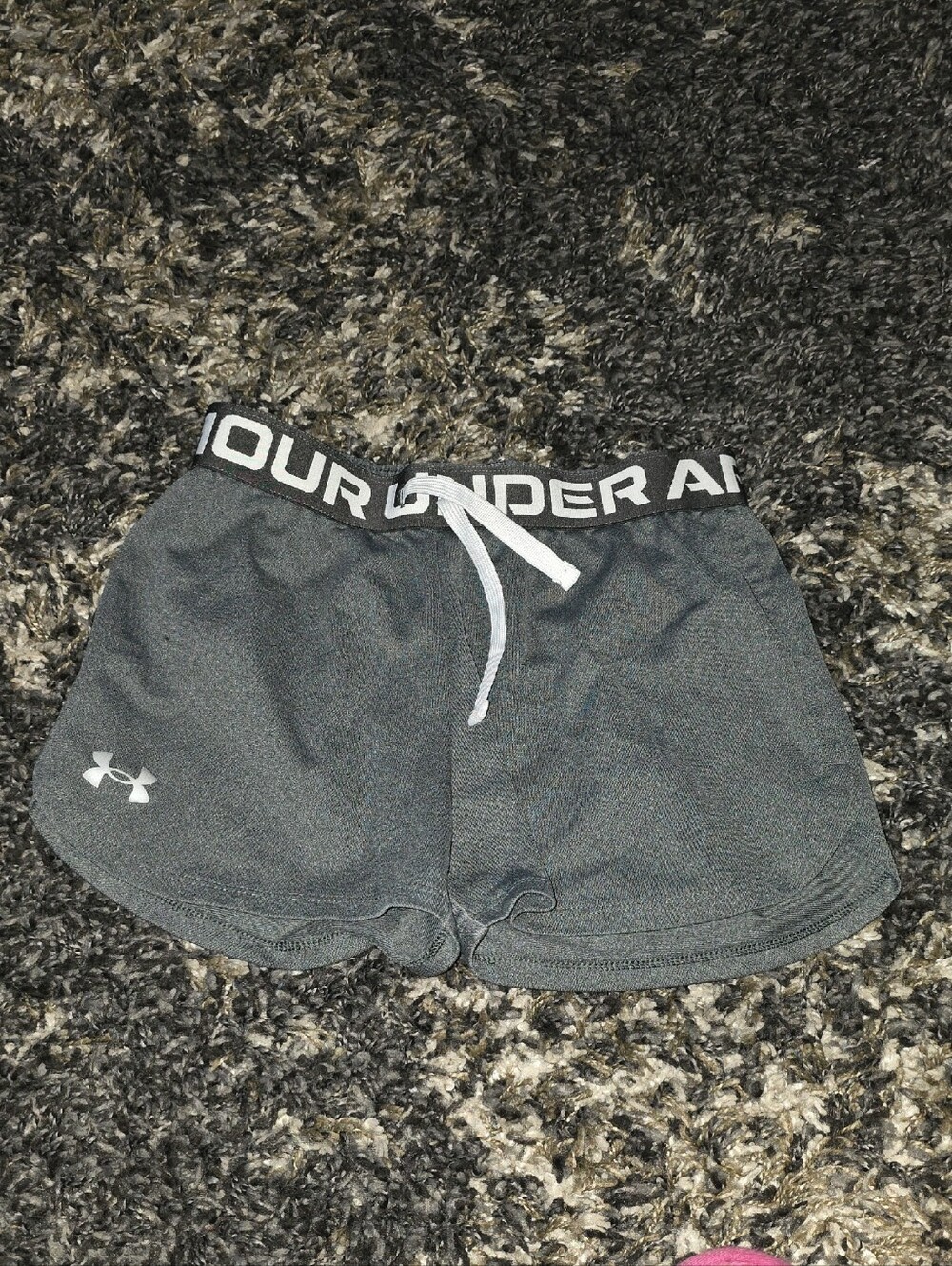 Under Armour Girl's Dark Gray Athletic Shorts with Logo Waistband